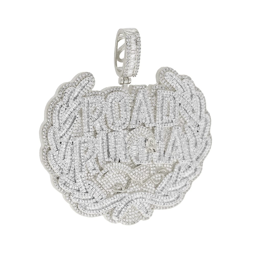 VVS Jewelry hip hop jewelry Silver / 18 Inches Road Runna Badge Micro Pave Iced Pendant