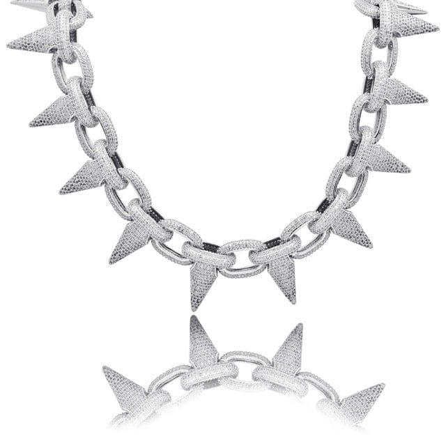 VVS Jewelry hip hop jewelry Silver / 18inch Iced Out Babe Rivet Spike Necklace