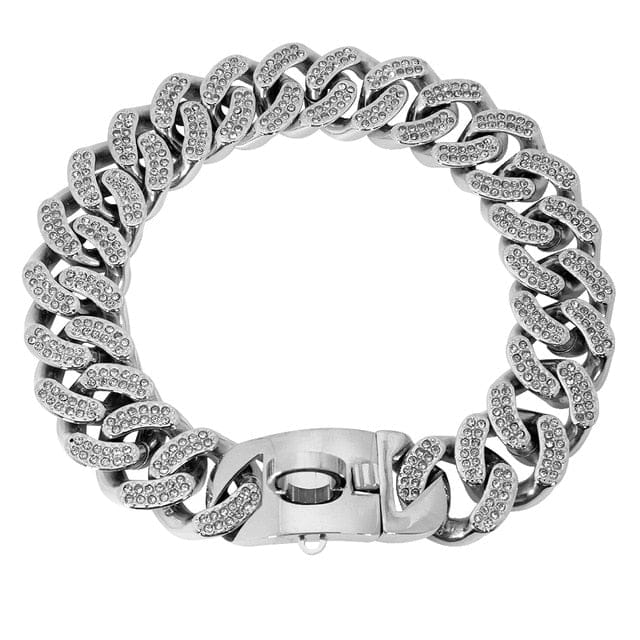 VVS Jewelry hip hop jewelry Silver / 19.6" Medium/Large Gold Cuban Link Dog Collar