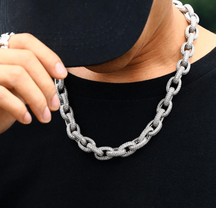 VVS Jewelry hip hop jewelry Silver / 22inch Fully Iced 15MM Icy Rolo Chain