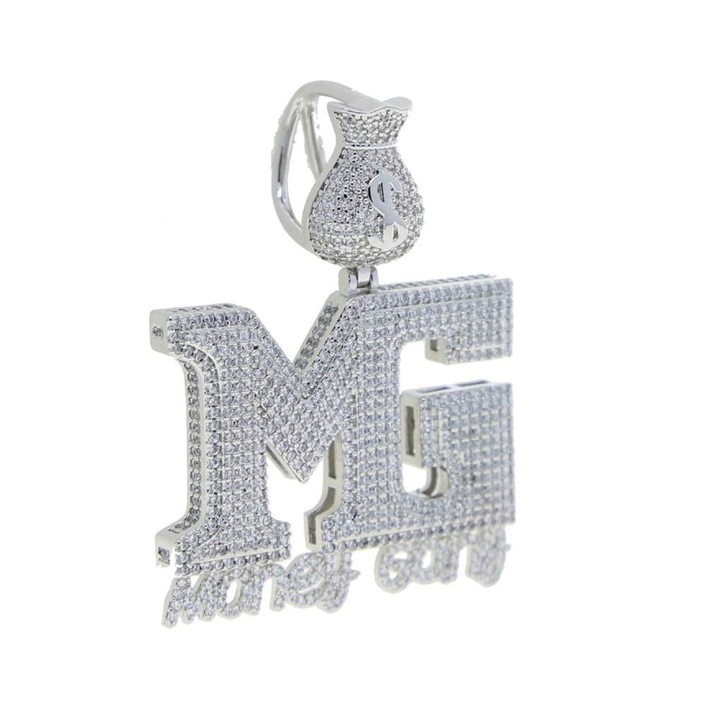 VVS Jewelry hip hop jewelry Silver / 24 Inches Iced Out Money Gang Badge Pendant Chain