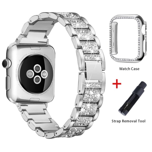 VVS Jewelry hip hop jewelry Silver / 44mm VVS Jewelry Iced Out Apple Watch Band + FREE Case