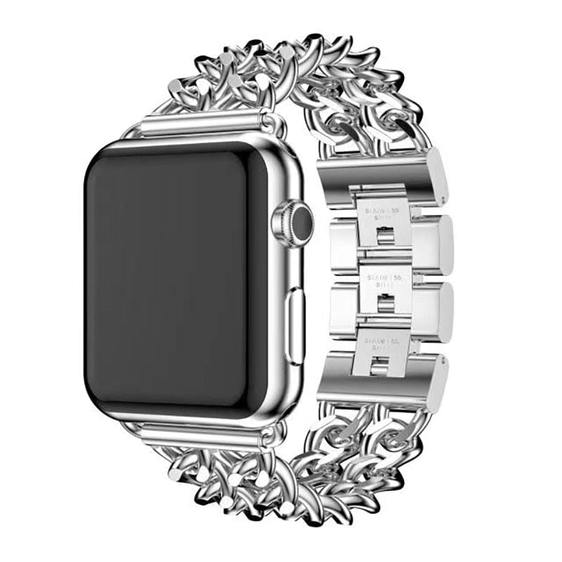 VVS Jewelry hip hop jewelry Silver / 45mm Cuban Chain Strap iWatch Watch Band