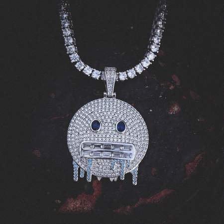 VVS Jewelry hip hop jewelry Silver / 4mm Tennis Chain / 22 Inch Frozen Emoji Pendant Necklace