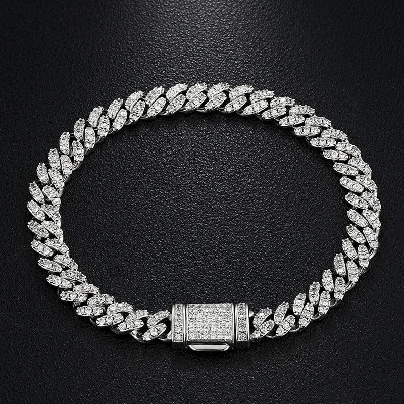 VVS Jewelry hip hop jewelry Silver / 7inches(17.5cm) 6.6mm VVS D Color Moissanite Iced out Cuban Link Bracelet