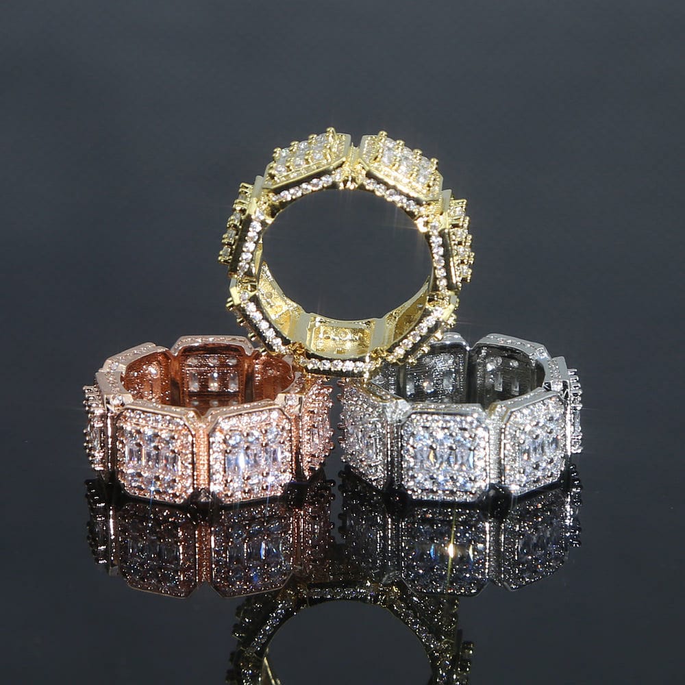 VVS Jewelry hip hop jewelry Silver / 8 Fully Iced Baguette Rings