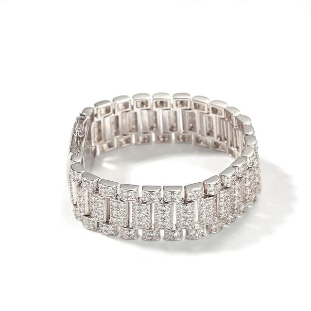 VVS Jewelry hip hop jewelry silver / 8inch VVS Jewelry 15MM Fully Iced Watch Bracelet