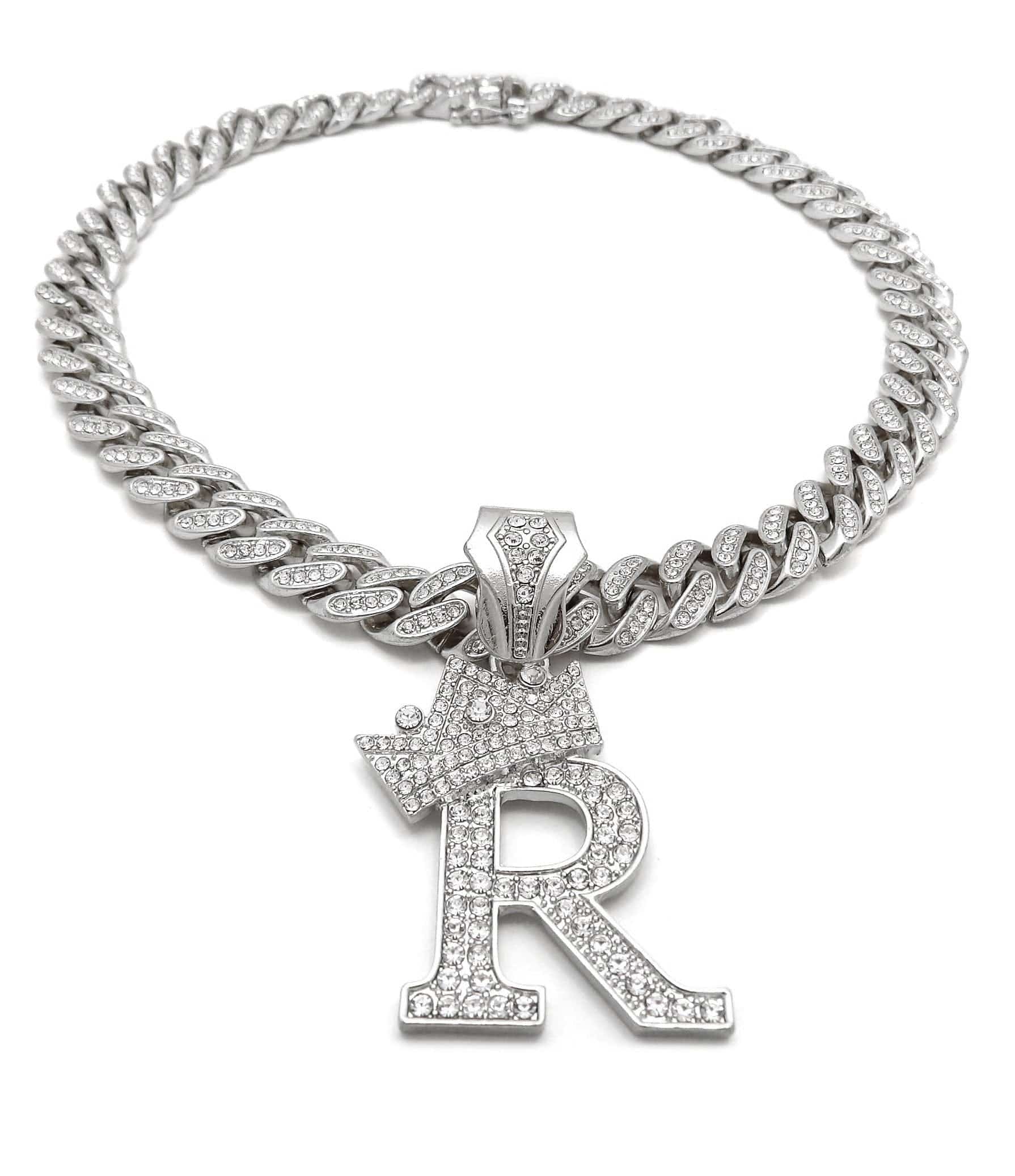 VVS Jewelry hip hop jewelry Silver / A VVS Jewelry Crowned Initial Cuban Pendant Chain