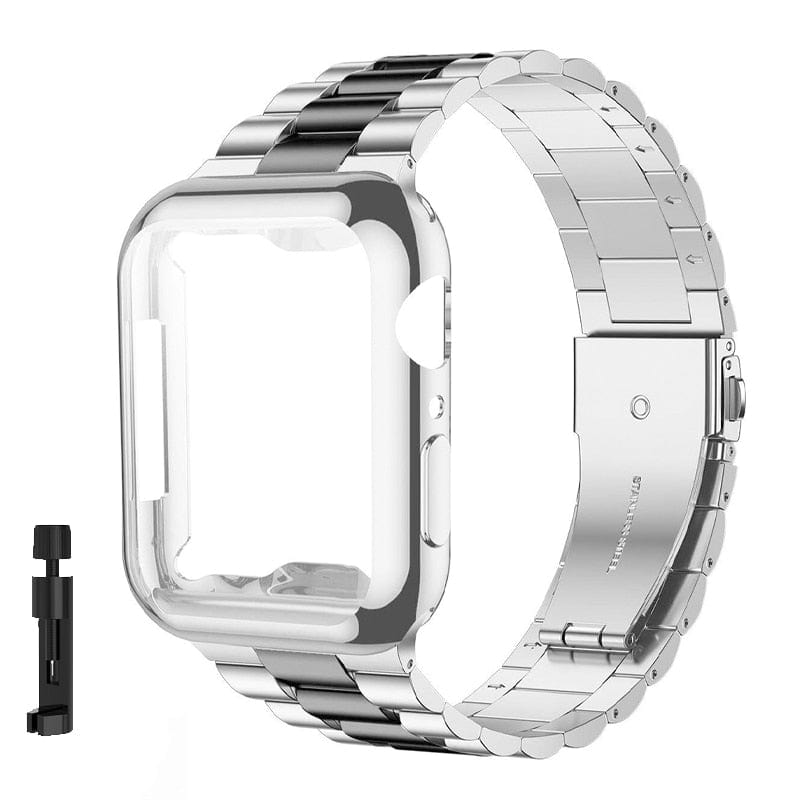 VVS Jewelry hip hop jewelry Silver Black / 38mm Classic Stainless Watch Strap For Apple Watch