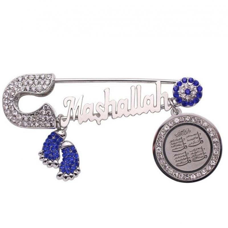 VVS Jewelry hip hop jewelry Silver - Blue Iced Out Islam Baby Pin Brooch