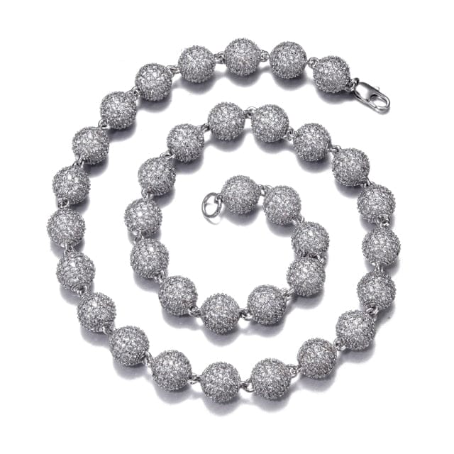 VVS Jewelry hip hop jewelry Silver Chain + Bracelet / 18 Inch & 8 Inch 10MM Prong Beads Chain + FREE bracelet