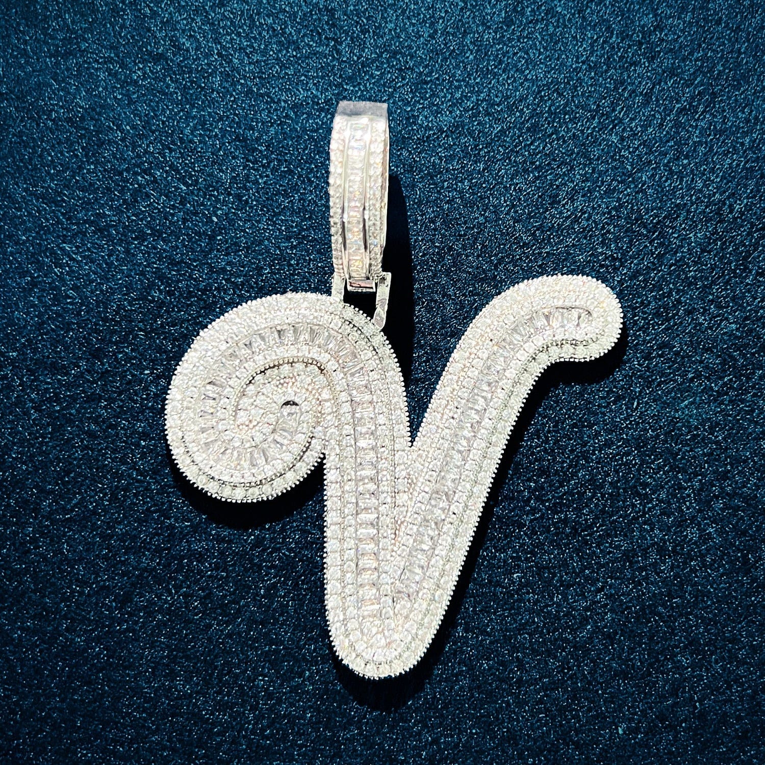 VVS Jewelry hip hop jewelry Silver Color / A Icy Custom Big Initial Cursive Letter Pendant