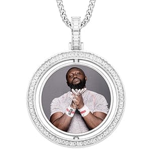 VVS Jewelry hip hop jewelry Silver / Cuban Chain / 18inch VVS Jewelry Custom Rotating Photo Medallion Pendant Chain