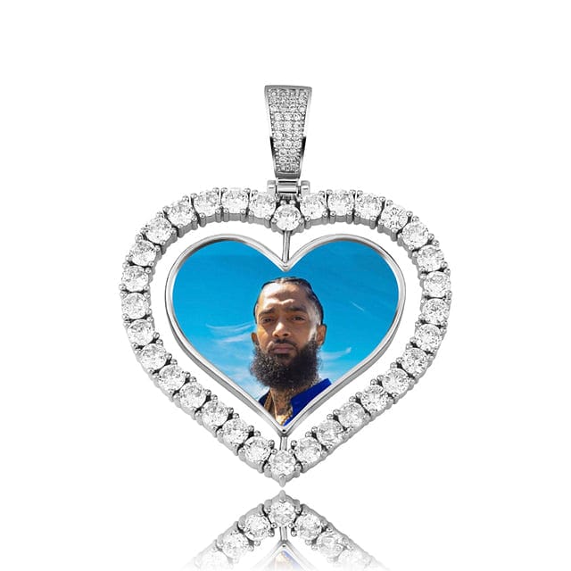 VVS Jewelry hip hop jewelry Silver / Cuban chain / 20inch VVS Jewelry Custom Double-Sided Heart Photo Chain