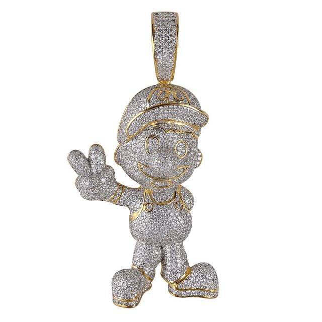 VVS Jewelry hip hop jewelry Silver / Gold 10mm Cuban / 30inch VVS Jewelry Super Mario Pendant Iced Out Cuban Chain