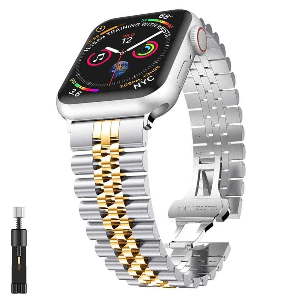VVS Jewelry hip hop jewelry Silver gold / series 7 8 45mm Two-tone Classic Apple Watch Band