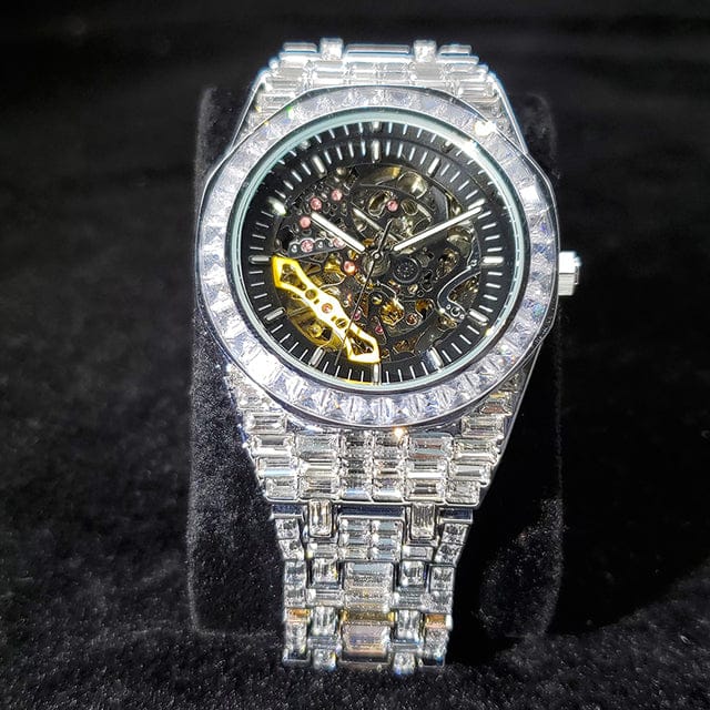 VVS Jewelry hip hop jewelry Silver Iced Men's Mechanical Baguette Watch