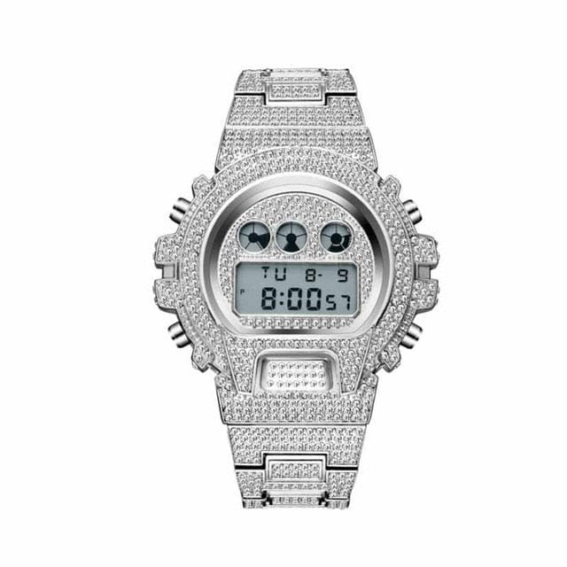 VVS Jewelry hip hop jewelry Silver Iced Out G-Shock Style Digital Watch