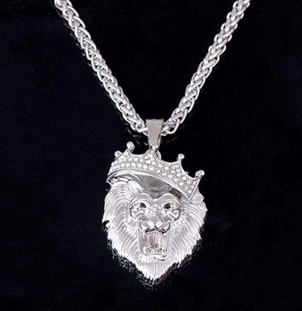 VVS Jewelry hip hop jewelry Silver lion 14k Gold Plated Fluorescent Lion Head Pendant Necklace