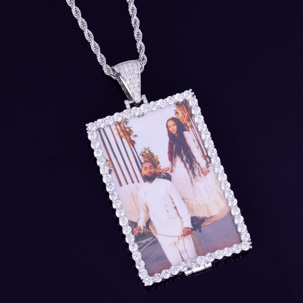 VVS Jewelry hip hop jewelry Silver / Rope Chain / 16inch VVS Jewelry Custom Photo Square Medallion Chain