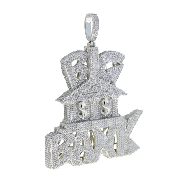 VVS Jewelry hip hop jewelry Silver / Rope Chain 18 Inch Iced Out Micropave "Big Bank" Pendant Chain