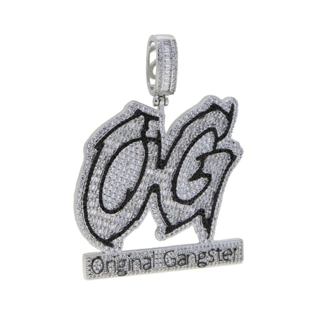 VVS Jewelry hip hop jewelry Silver / Rope Chain 18 Inch Iced Out "OG - Original Gangster" Pendant Chain