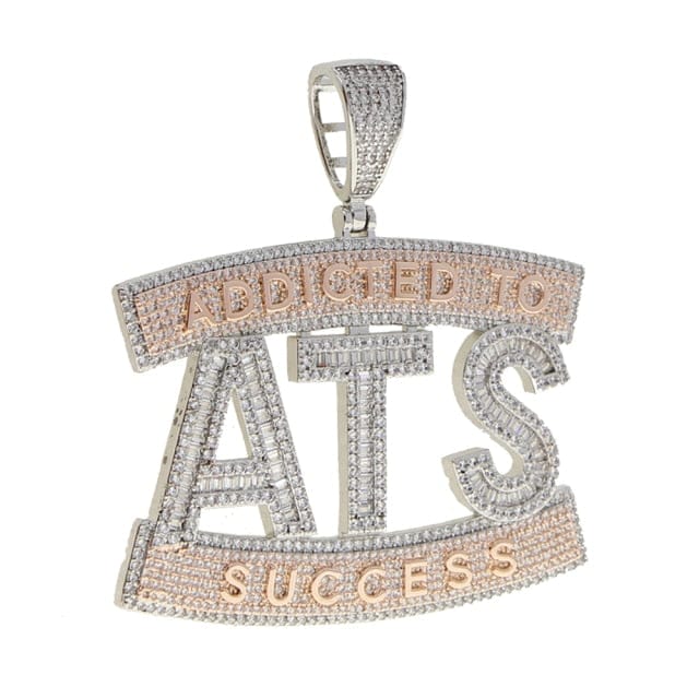 VVS Jewelry hip hop jewelry Silver / Rope Chain 18 Inch Two-tone Addicted to Success "ATS" Baguette Pendant Chain
