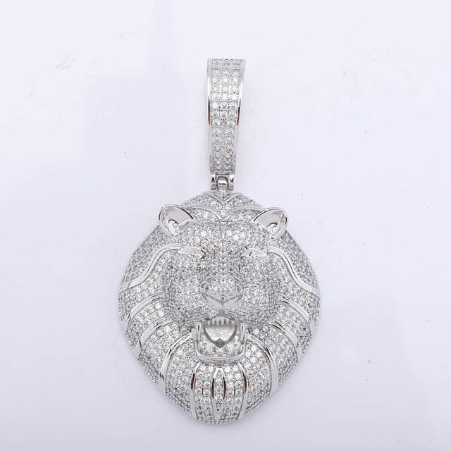 VVS Jewelry hip hop jewelry Silver / Rope Chain / 18 Inch VVS Jewelry Fully Iced Lion's Head Chain