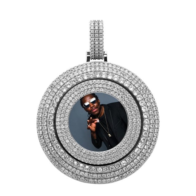 VVS Jewelry hip hop jewelry Silver / Rope Chain / 18 inch VVS Jewelry Thicc Fully Iced Custom Photo Pendant Necklace