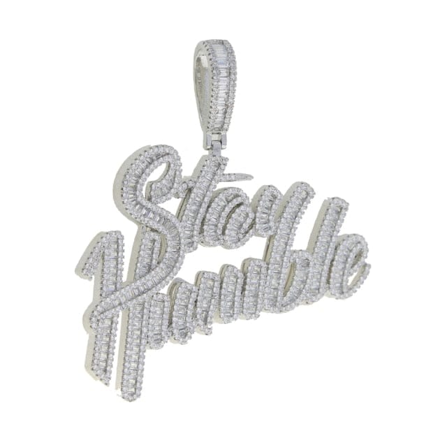 VVS Jewelry hip hop jewelry Silver / Rope Chain 24 Inch 18K Gold "Stay Humble" Baguette Pendant Necklace