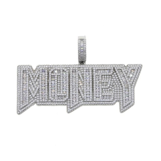 VVS Jewelry hip hop jewelry Silver / Rope Chain 24 Inch VVS Jewelry Iced Out "MONEY" Pendant Chain