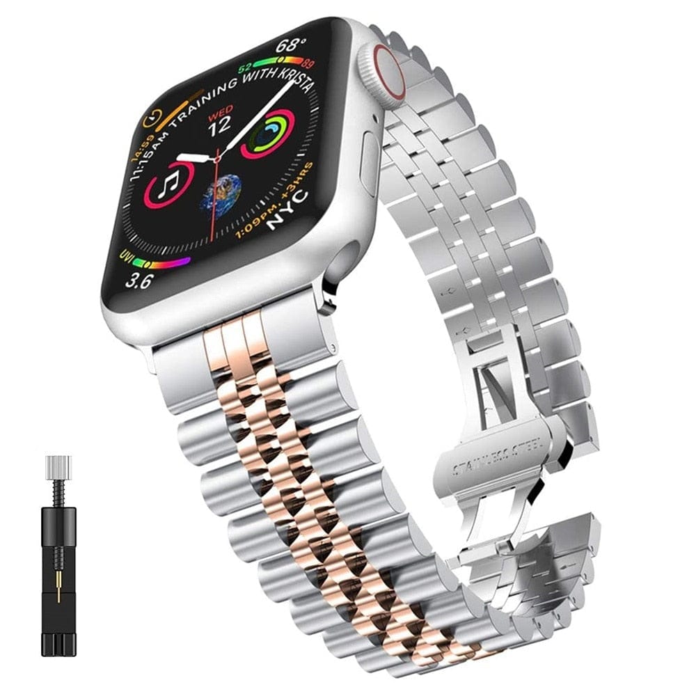 VVS Jewelry hip hop jewelry Silver rosegold / series 7 8 45mm Two-tone Classic Apple Watch Band