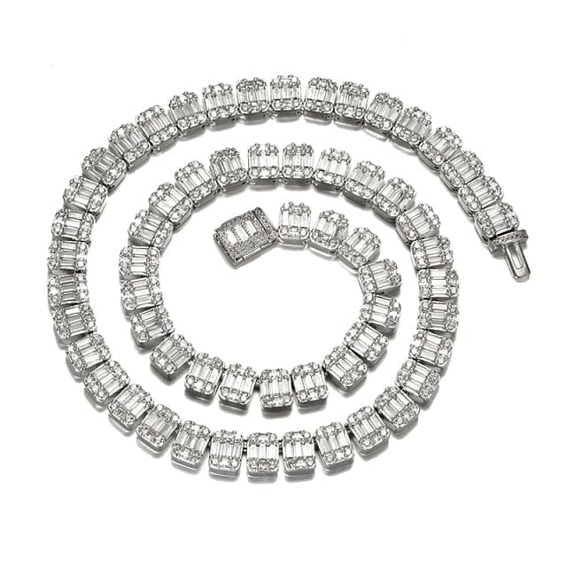 VVS Jewelry hip hop jewelry Silver Set / 18 Inch & 8 Inch VVS Jewelry 9MM Baguette Tennis Chain + FREE bracelet