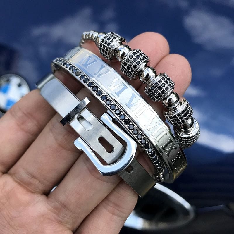 VVS Jewelry hip hop jewelry Silver set Rambo 4 Peice Bracelet Set