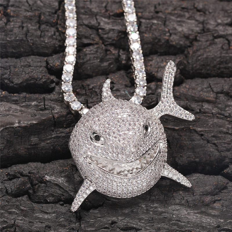 VVS Jewelry hip hop jewelry Silver / Tennis Chain / 18 Inch Shark 6IX9INE Bling Pendant Necklace