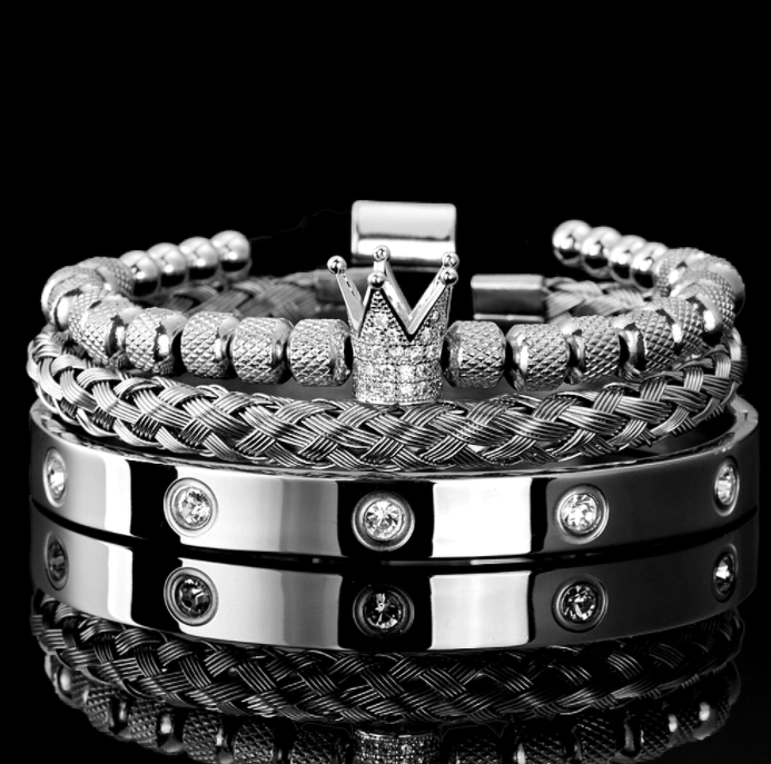 VVS Jewelry hip hop jewelry Silver VVS Jewelry Fit For a King 3pc Gold Bangle Set