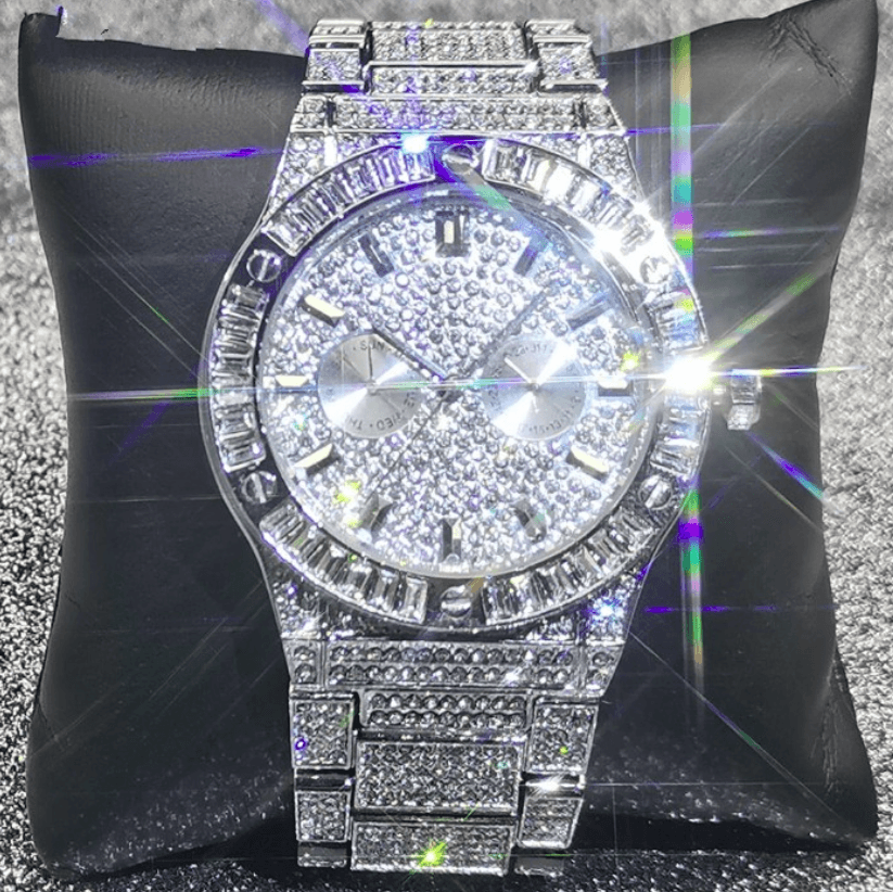 VVS Jewelry hip hop jewelry Silver VVS Jewelry Iced out Baguette Watch