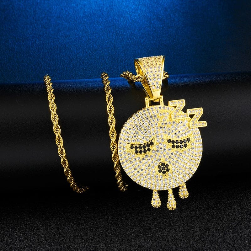VVS Jewelry hip hop jewelry Sleepy Head Dripping Emoji Pendant + Chain