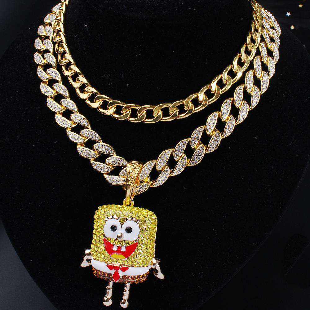 VVS Jewelry hip hop jewelry Spongebob Da Boss Cuban Link Choker Set