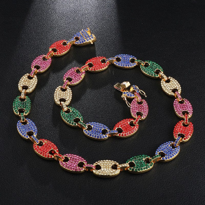 VVS Jewelry hip hop jewelry Swag Rainbow Coffee Bean Pig Nose Chain + FREE Bracelet
