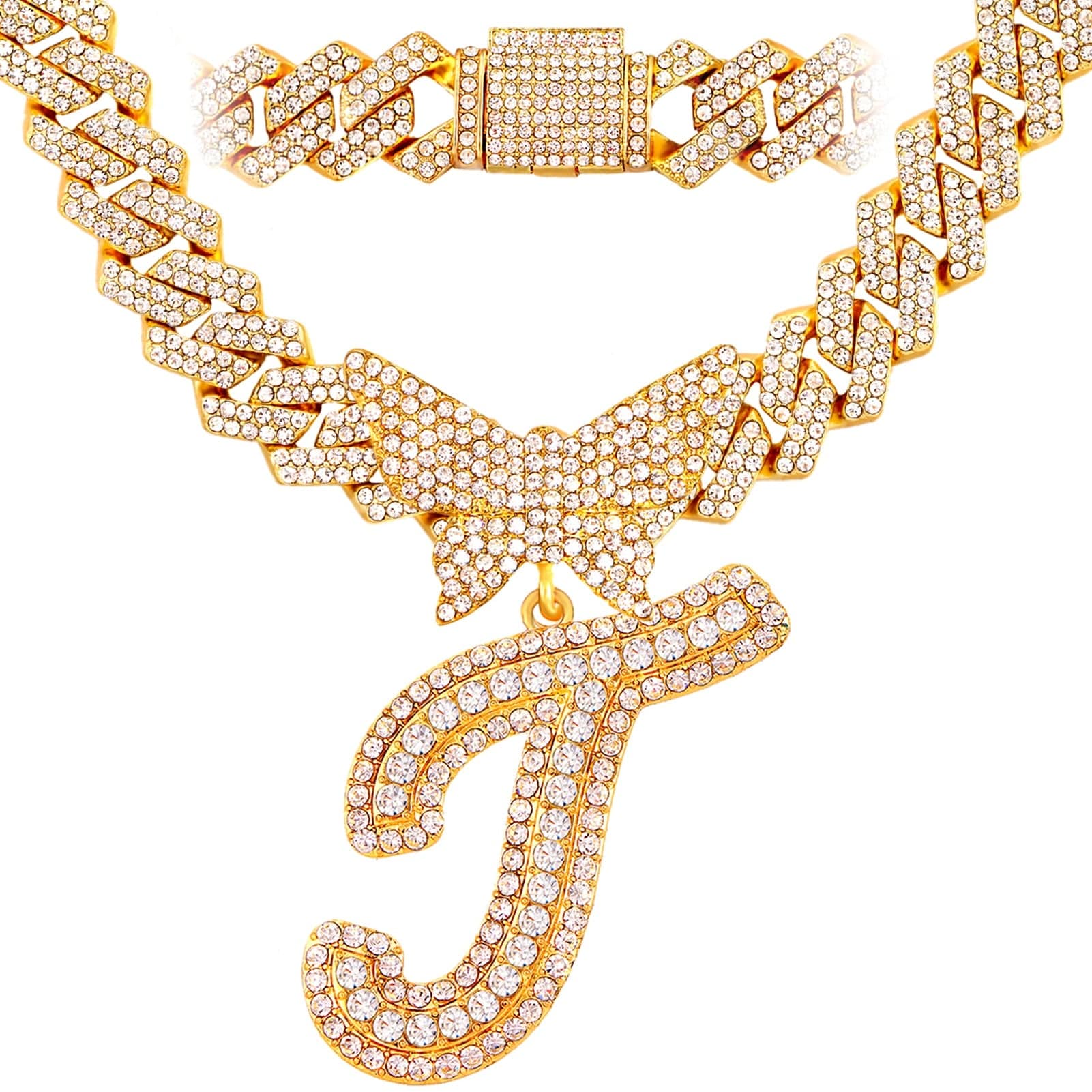 VVS Jewelry hip hop jewelry T / Gold Bling Butterfly Letter Cuban Link Chain