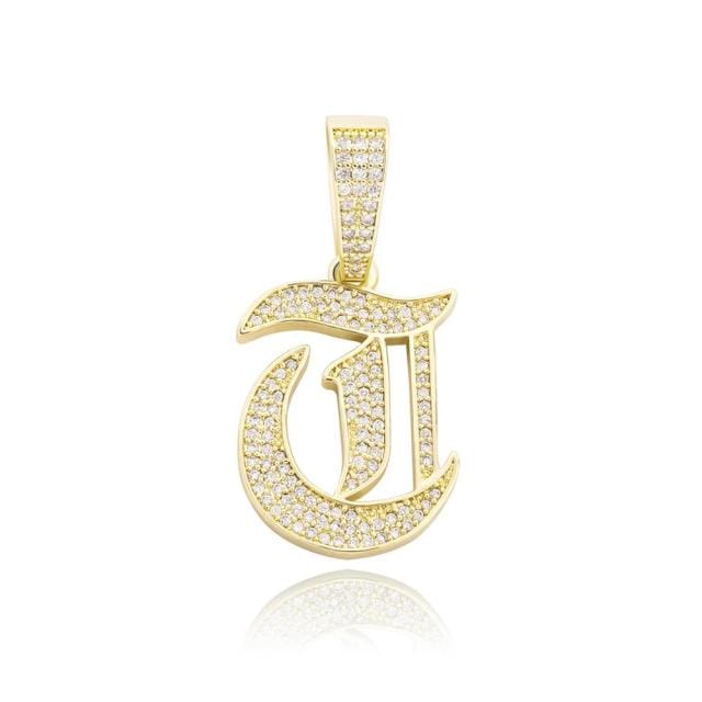 VVS Jewelry hip hop jewelry T / Gold VVS Jewelry Old English Initial Pendant Necklace