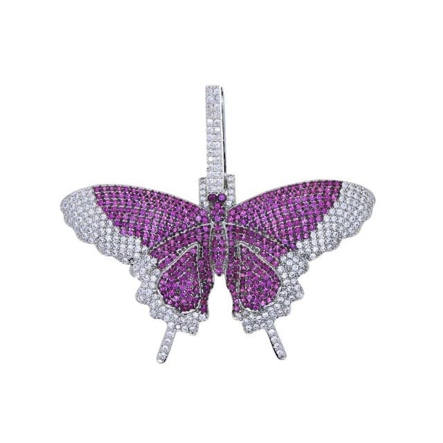 VVS Jewelry hip hop jewelry Tennis Chain 18 Inches / Silver Ruby Fully Iced Butterfly Pendant Tennis Chain