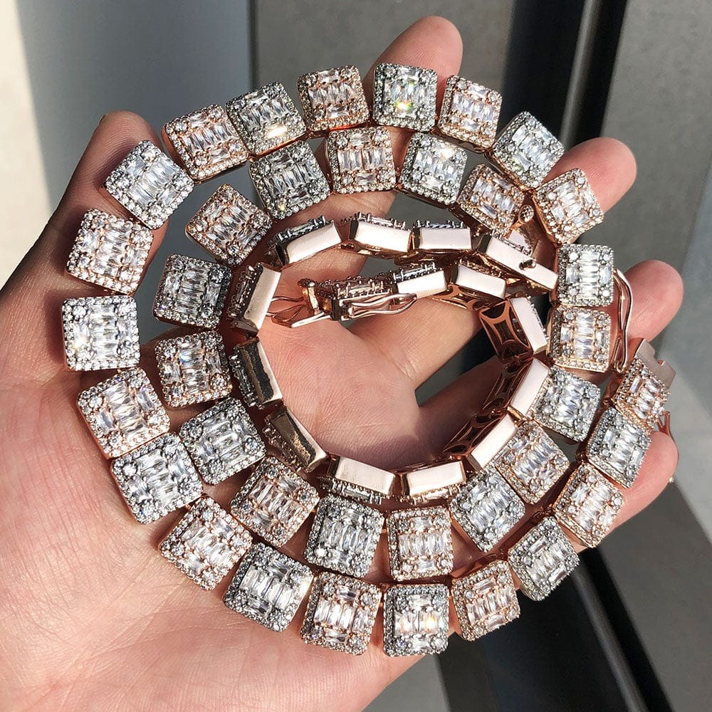 Baguette Rose Gold Vvs Chain 10K Rose-White Gold Baguette Real VVS