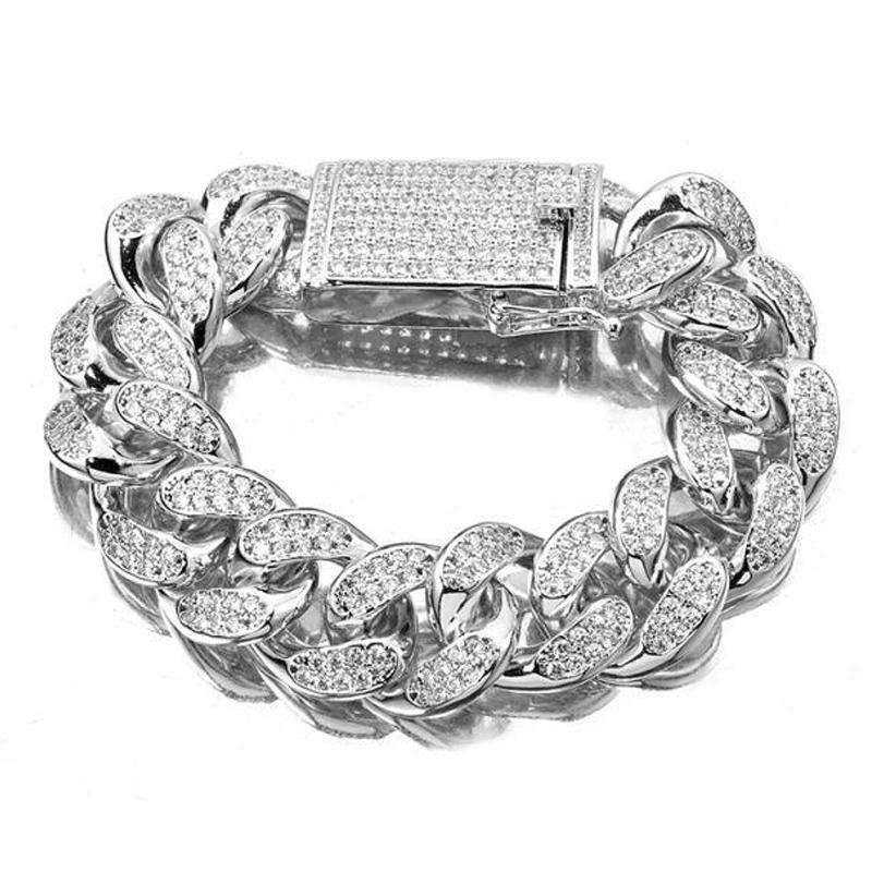 VVS Jewelry hip hop jewelry Thick Bling Silver Cuban Chain Bracelet