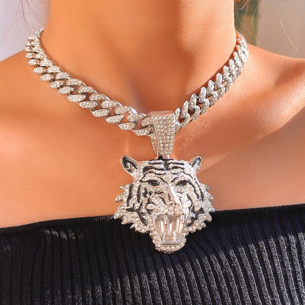 VVS Jewelry hip hop jewelry Tiger Bling Tiger Pendant Cuban Chain Necklace