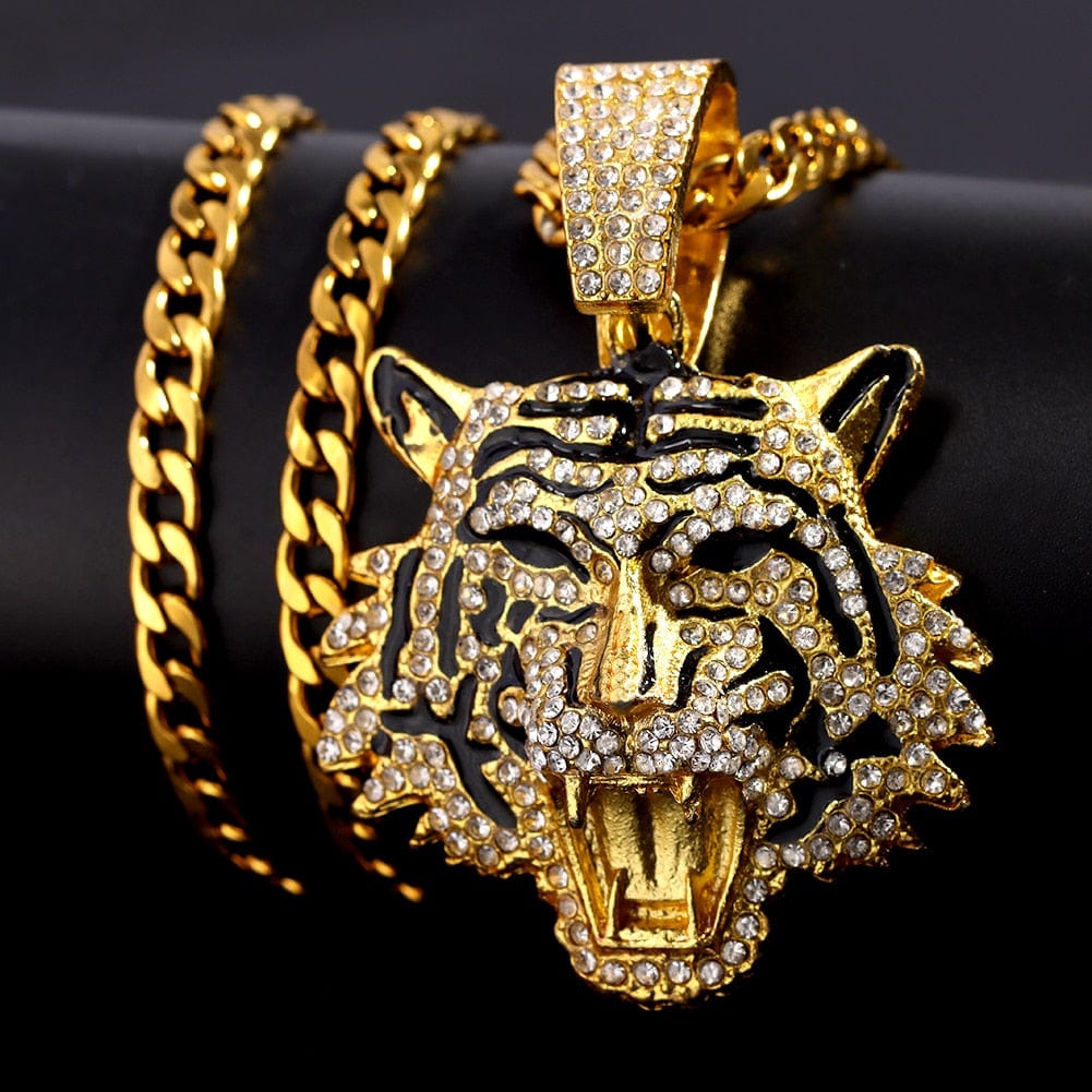 VVS Jewelry hip hop jewelry Tiger Link Chain / Silver / 16inch Bling Tiger Pendant Cuban Chain Necklace