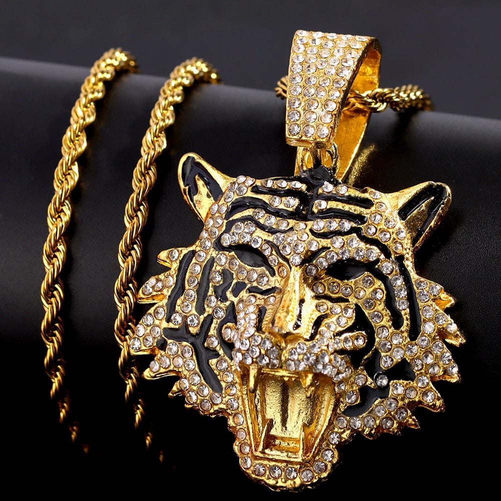VVS Jewelry hip hop jewelry Tiger Rope Chain / Silver / 16inch Bling Tiger Pendant Cuban Chain Necklace