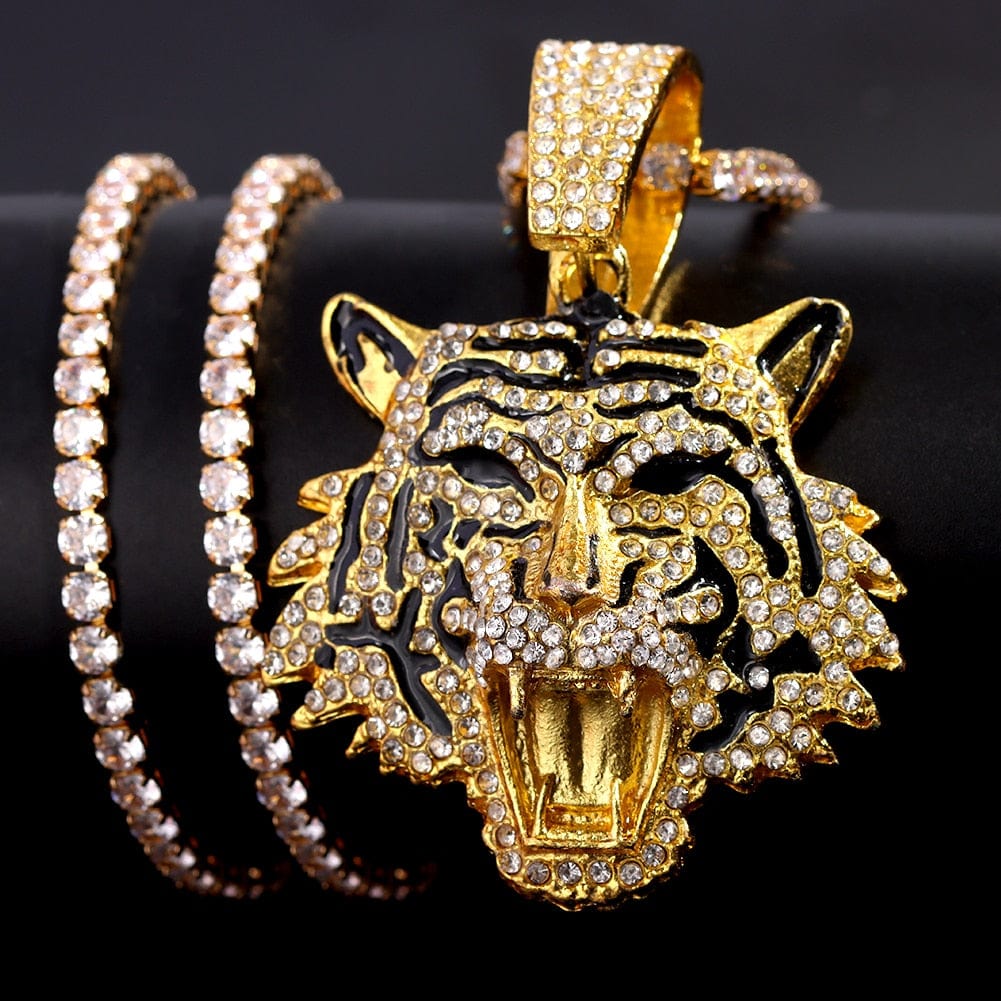 VVS Jewelry hip hop jewelry Tiger Tennis Chain / Silver / 16inch Bling Tiger Pendant Cuban Chain Necklace