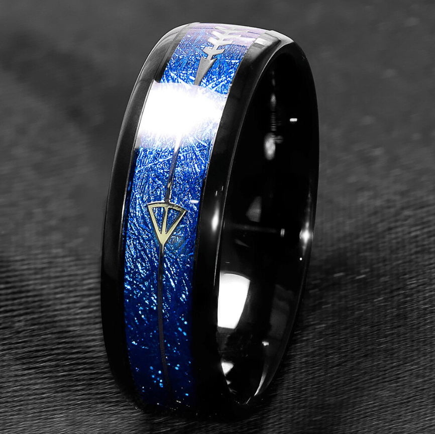 VVS Jewelry hip hop jewelry Tungsten Carbide 8MM Black Ring Blue Meteorite Inlaid Arrow Wedding Jewelry